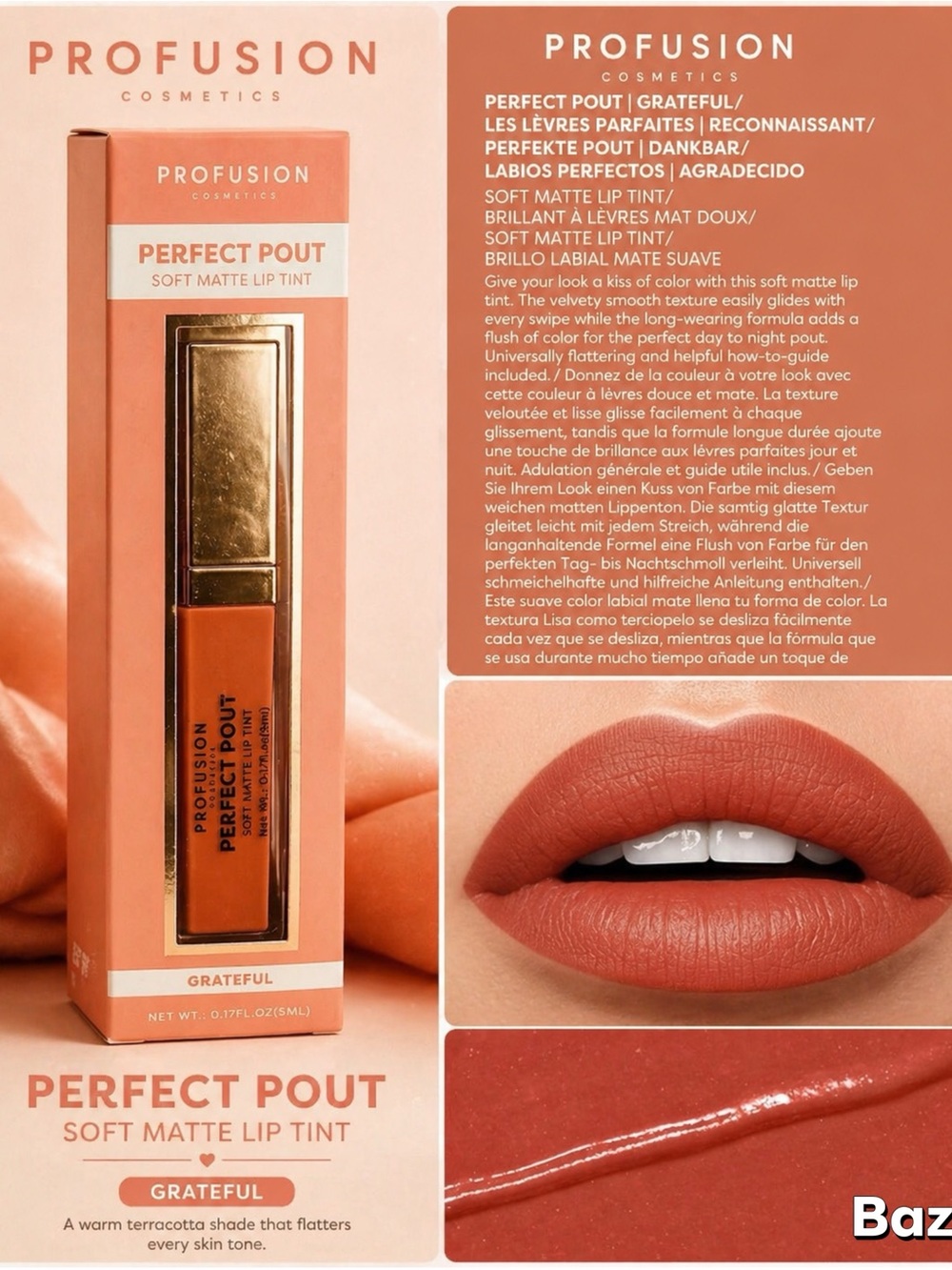 New Perfect Pout Liquid lip tint Soft Matte Grateful by profusion cosmetic